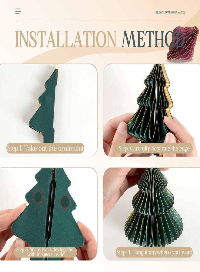 CUPLOOV 12Pcs Paper Honeycomb Christmas Tree Decorations, 3D Mini Glitter Edge Paper Honeycomb Lantern Ornaments for Vintage Neutral Christmas Party Home Decor Mixed - Image 3